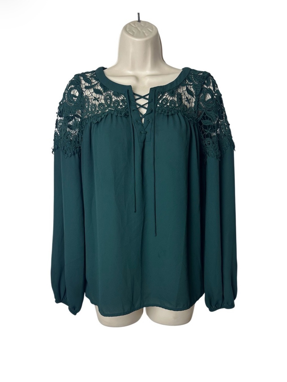 Express Teal Lace Yoke Peasant Blouse